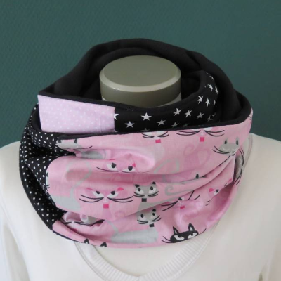 Loop Schal warmer Fleece Patchwork Loopschal Schlauchschal Kuschelschal Katzen