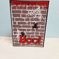 Halloween Karte BOO! Spinnen Netze Blut Bild 1