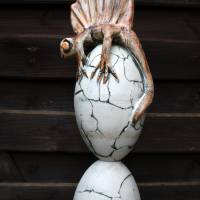 Keramik Stele mit kleiner Drachenechse frostfeste Gartenkeramik Keramikkunst Bild 7