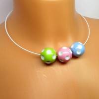 Wechselschmuck Collier "Polka Dots" mit 5 weiß gepunkteten XXL Perlen in Pastellfarben, Steckverschluss, 50ger Bild 1