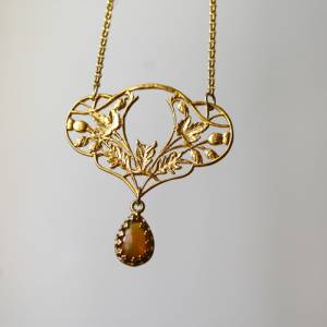 Collier im Stil des Art Nouveau mit echtem Opal Sterlingsilber vergoldet Bild 3