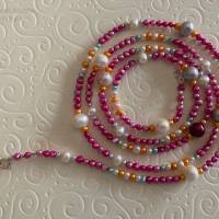 Perlenkette pink bunt 92 cm lang, Wickelarmband, Zuchtperlen, Hippiestil, Geschenk für Frauen, Handarbeit aus Bayern Bild 1