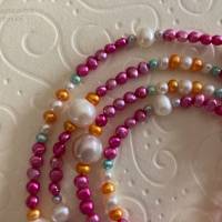 Perlenkette pink bunt 92 cm lang, Wickelarmband, Zuchtperlen, Hippiestil, Geschenk für Frauen, Handarbeit aus Bayern Bild 10