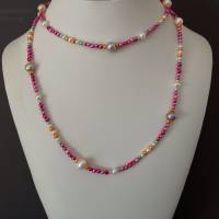 Perlenkette pink bunt 92 cm lang, Wickelarmband, Zuchtperlen, Hippiestil, Geschenk für Frauen, Handarbeit aus Bayern Bild 4