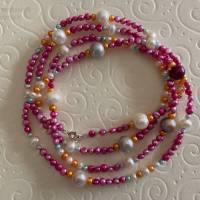 Perlenkette pink bunt 92 cm lang, Wickelarmband, Zuchtperlen, Hippiestil, Geschenk für Frauen, Handarbeit aus Bayern Bild 7