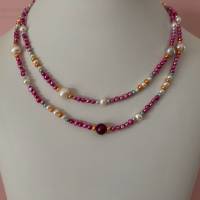 Perlenkette pink bunt 92 cm lang, Wickelarmband, Zuchtperlen, Hippiestil, Geschenk für Frauen, Handarbeit aus Bayern Bild 8