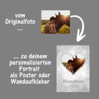 Mensch-Tier-Portrait Pferd - Umrandung Herz mit Hufeisen | personalisierbar mit Wunschtext - Digitaldruck Tierportrait Bild 2