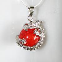 Halskette Glücksdrache mit roter Kugel 925er Silber Bild 1