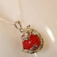 Halskette Glücksdrache mit roter Kugel 925er Silber Bild 2