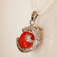 Halskette Glücksdrache mit roter Kugel 925er Silber Bild 3