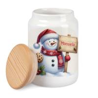 Keramik Dose Schneemann mit Name für Plätzchen Gebäck zu Weihnachten Bild 2