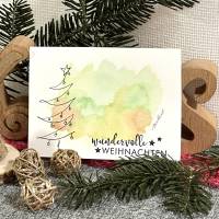 Weihnachtsbaum mit Aquarellfarbe & Fineliner auf Weihnachtskarte - wundervolle WEIHNACHTEN - danielb.art Bild 1