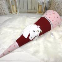 Schultüte aus Stoff in bordeaux und rosa mit Kirschen Einhorn personalisiert mit Name 70cm oder 85cm Bild 4