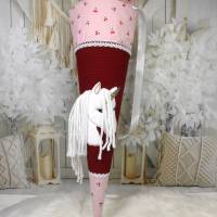 Schultüte aus Stoff in bordeaux und rosa mit Kirschen Einhorn personalisiert mit Name 70cm oder 85cm Bild 5