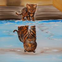 Ninos Entscheidung (Katze Tiger) - Originalgemälde in Öl und Acryl auf Leinwand Keilrahmen, 40 x 50 cm Bild 1