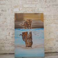Ninos Entscheidung (Katze Tiger) - Originalgemälde in Öl und Acryl auf Leinwand Keilrahmen, 40 x 50 cm Bild 2