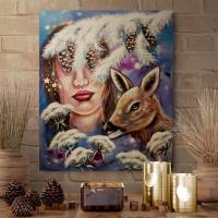 SILENT NIGHT - zauberhaftes, winterliches Frauenportrait mit einem Reh 50cmx60cmx2,0cm Bild 3