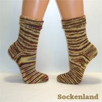 handgestrickte Socken, Strümpfe Gr. 38/39, Damensocken in braun, beige, lindgrün und weiß, Einzelpaar Bild 1