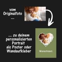 Mensch-Tier-Portrait - Umrandung Herz - Pfötchendesign weiß | personalisierbar mit Namen - Digitaldruck Tierportrait Bild 2