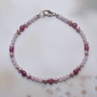 Armband aus rosa Turmalin (Rubellit), rosa Perlen, Rosenquarz, Silber Bild 2