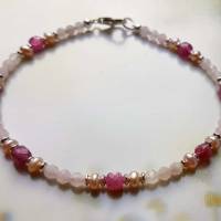 Armband aus rosa Turmalin (Rubellit), rosa Perlen, Rosenquarz, Silber Bild 3