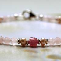 Armband aus rosa Turmalin (Rubellit), rosa Perlen, Rosenquarz, Silber Bild 5