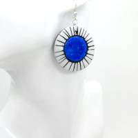 Blaue runde Ohrringe Polymer Clay, große Ohrringe, weiße Ohrringe mit Muster, geometrische Ohrringe, Geschenk Bild 5