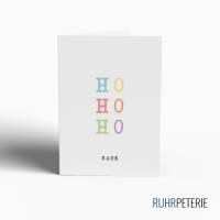A6 Hohoho Weihnachtskarte mit Wunschnamen | Karte mit Briefumschlag | Pastellfarben Regenbogen Bild 1