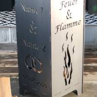 Personalisierte Feuertonne zur Hochzeit mit Feuer & Flamme Geschenkidee Feuersäule Feuerkorb Feuerstelle Bild 1