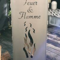 Personalisierte Feuertonne zur Hochzeit mit Feuer & Flamme geziert mit Tauben Geschenkidee Feuersäule Feuerkorb Bild 3