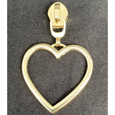 Zipper Heart3, breit, große Größe, gold, hell / Schieber für Reißverschlüsse mit Spiralraupe