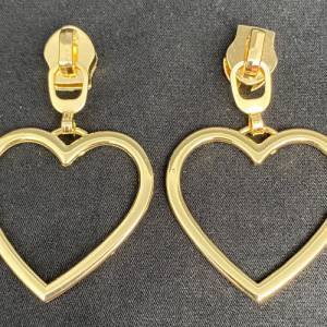 Zipper Heart3, breit, große Größe, gold, hell / Schieber für Reißverschlüsse mit Spiralraupe Bild 2