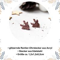 Glitzernde Rentier Ohrstecker aus Acryl und Edelstahl • Ohrschmuck | Ohrringe | Weihnachten Bild 3