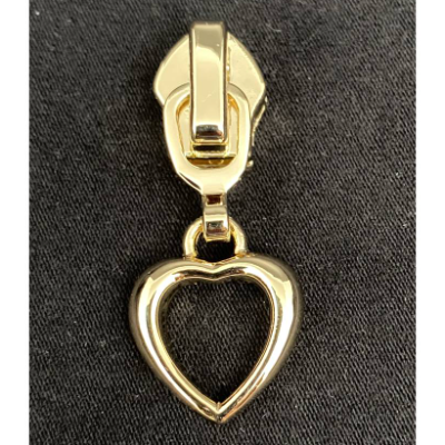 Zipper Heart1, breit, kleine Größe, gold / Schieber für Reißverschlüsse mit Spiralraupe