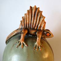 Drachenechse auf Keramikkugel frostfeste Gartenkeramik Keramikobjekt Bild 2