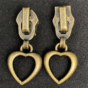 Zipper Heart1, breit, kleine Größe, bronze / Schieber für Reißverschlüsse mit Spiralraupe Bild 2
