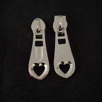 Zipper Heart, breit, silber / Schieber für Reißverschlüsse mit Spiralraupe Bild 2