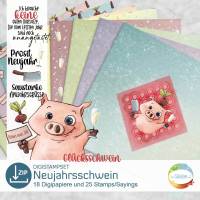 Digistampset Neujahrsschwein, Digistamps und Digipapiere zu Silvester und Neujahr im Comic-Stil Bild 1