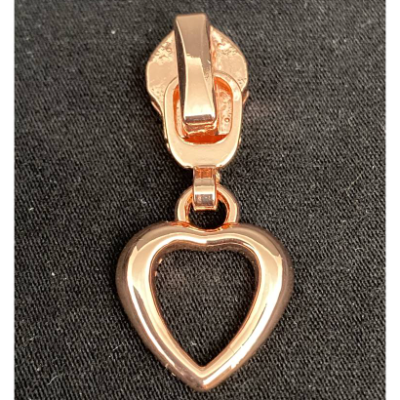 Zipper Heart1, breit, kleine Größe, rosegold / Schieber für Reißverschlüsse mit Spiralraupe