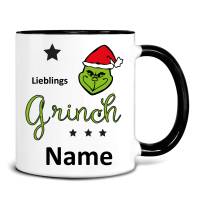 personalisierte Tasse Merry Grinchmas Lieblingsgrinch für Weihnachtsmuffel, Keramikbecher schwarz Bild 1