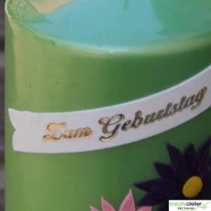 grüne Geburtstagskerze mit Herbstastern und Schriftband, Kerze Geburtstag, Geburtstag personalisiert Geburtstagsgeschenk Bild 7