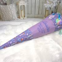 Schultüte aus Stoff flieder Meerjungfrau lila Zuckertüte Mermaid mit Anhänger Bild 1