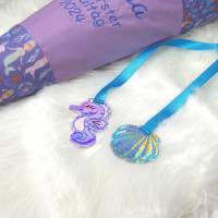 Schultüte aus Stoff flieder Meerjungfrau lila Zuckertüte Mermaid mit Anhänger Bild 2