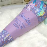 Schultüte aus Stoff flieder Meerjungfrau lila Zuckertüte Mermaid mit Anhänger Bild 3