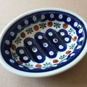 Bunzlauer Keramik Seifenschale - dunkles Muster - handbemalte Seifenschale aus Keramik - Unikat Seifenschale Bild 3