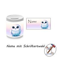 Spardose Motiv Schneeeule mit Name / Personalisierbar / Sparbüchse / Sparschwein Bild 2