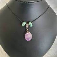 Amethyst Kristall Anhänger mit Keltischen Koten/ Halskette mit grünen Großloch Perlen/ Wikinger Kette Bild 3