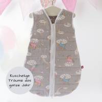 Ganzjahres Baby Schlafsack mit Einhorn Motiv, hellgrau rosa, Warmer Baumwollsteppstoff Schlafhilfe Gr. 56-62 und 68-74 Bild 1