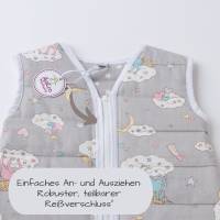 Ganzjahres Baby Schlafsack mit Einhorn Motiv, hellgrau rosa, Warmer Baumwollsteppstoff Schlafhilfe Gr. 56-62 und 68-74 Bild 5