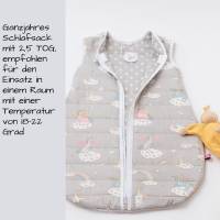 Ganzjahres Baby Schlafsack mit Einhorn Motiv, hellgrau rosa, Warmer Baumwollsteppstoff Schlafhilfe Gr. 56-62 und 68-74 Bild 6